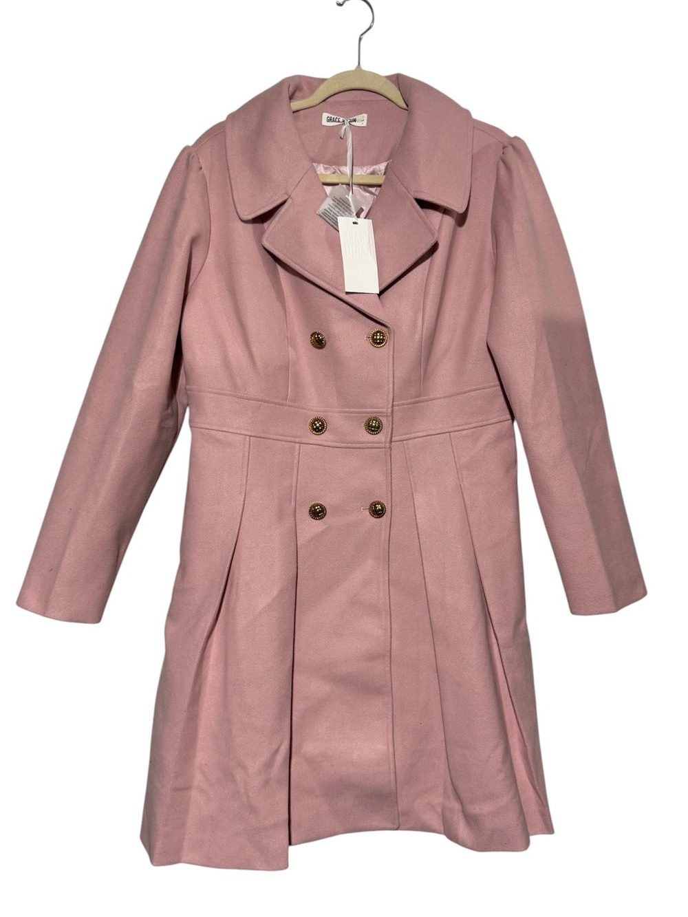 Grace Karin NWT Pink Double Breasted Pea Trench Coat Size Large Coquette Girly